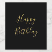 ハッピーバースデー ゴールデンイエロー カスタムテキスト ブラック ワインラベル (シングルラベル)