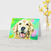 ハッピーバースデー! ゴールデン・リトリーバーのデジタル芸術 カード (黄色い花)