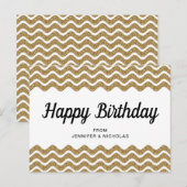 ハッピーバースデー ゴールドグリッター ホワイトシェブロンストライプ ポストカード (正面/裏面)