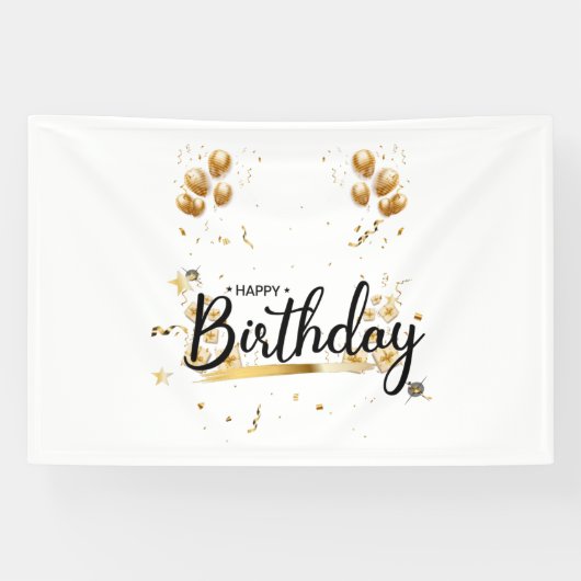 ハッピーバースデー ゴールド 4x6 ビニール バナー 横断幕 (横)