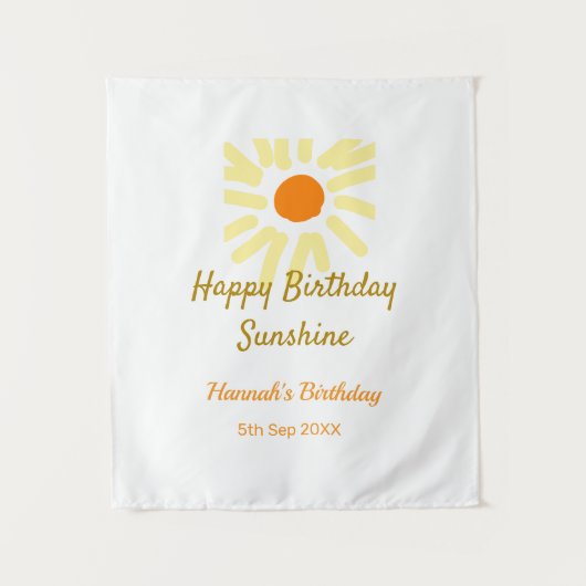ハッピーバースデー サンシャインイエローオレンジ バースデー ボー♪ タペストリー (正面)