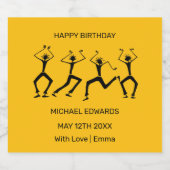 ハッピーバースデー、シルエット幸せパーティーダンサー スパークリングワインラベル (シングルラベル)