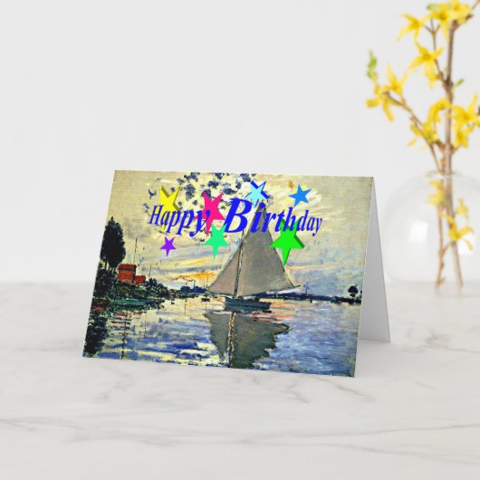 ハッピーバースデー、シルボートアットルプティゲネビリエ カード (黄色い花)