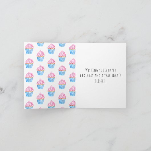 ハッピーバースデー シンプルな水彩カップケーキのデザインがかわいい サンキューカード (内部)