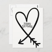 ハッピーバースデー シンプル ハート 矢印 黒 テキスト ポストカード (正面/裏面)