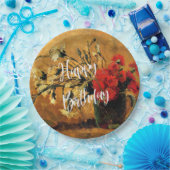 ハッピーバースデー、ジャグカーネーション赤と白付き ペーパープレート (パーティー)