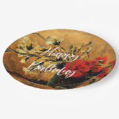 ハッピーバースデー、ジャグカーネーション赤と白付き ペーパープレート (アングル)