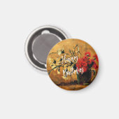 ハッピーバースデー、ジャグカーネーション赤と白付き マグネット (正面/裏面)