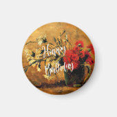 ハッピーバースデー、ジャグカーネーション赤と白付き マグネット (正面)