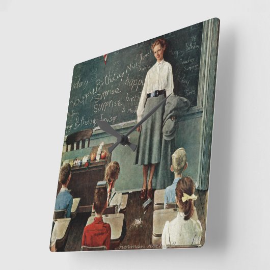 ハッピーバースデー、ジョーン恋しく思ズバイノーマン・ロックウェル スクエア壁時計 (傾斜)