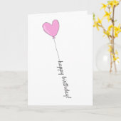 ハッピーバースデー – スイートピンクのハート型バルーン カード (黄色い花)