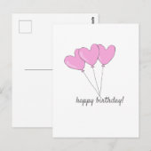 ハッピーバースデー - スイートピンク ハート型風船 ポストカード (正面/裏面)