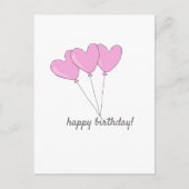 ハッピーバースデー - スイートピンク ハート型風船 ポストカード (正面)