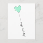 ハッピーバースデー - スイート ティール ハート型風船 ポストカード (正面)
