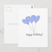 ハッピーバースデー スイート パープル ハート型風船 ポストカード (正面/裏面)