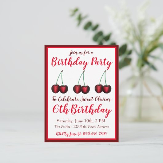 ハッピーバースデー スイート ビング チェリー チェリーズ フルーツ インビテーションポストカード (スタンド正面)