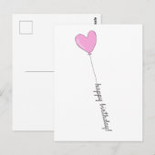 ハッピーバースデー - スウィート ピンク ハート型風船 ポストカード (正面/裏面)