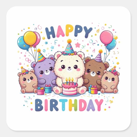ハッピーバースデー スクエアシール (正面)