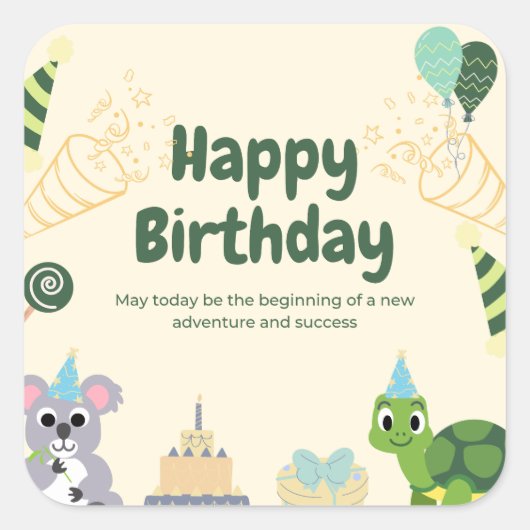 ハッピーバースデー🎂🎉 スクエアシール (正面)
