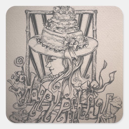 ハッピーバースデー スクエアシール (正面)