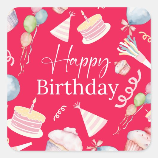 ハッピーバースデー スクエアシール (正面)