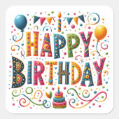 ハッピーバースデー スクエアシール (正面)