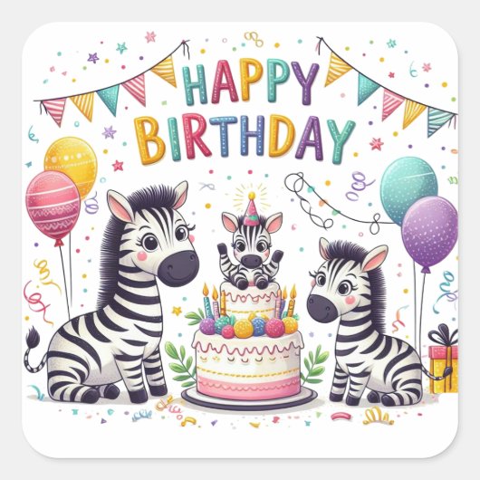 ハッピーバースデー スクエアシール (正面)