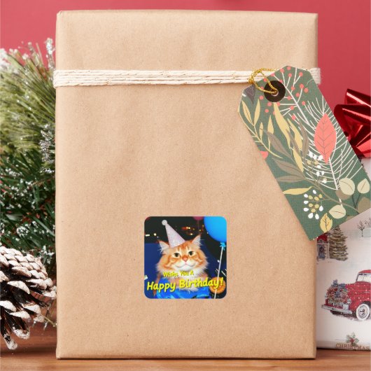 ハッピーバースデー スクエアシール (クリスマス)