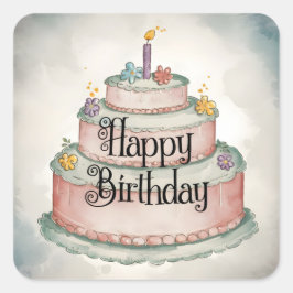 ハッピーバースデー スクエアシール