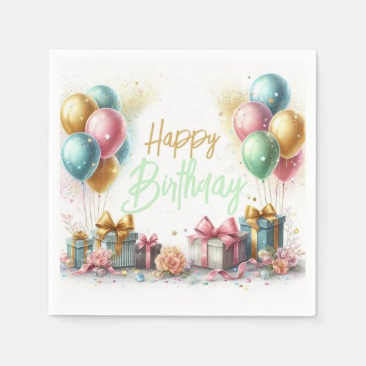 ハッピーバースデー スタンダードカクテルナプキン (正面)