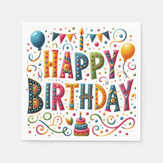 ハッピーバースデー スタンダードカクテルナプキン (正面)