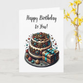 ハッピーバースデー | スチームパンクケーキ カード (黄色い花)