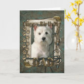 ハッピーバースデー – ストーンポーズウェスティー – パパ カード (黄色い花)