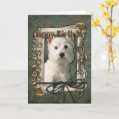 ハッピーバースデー – ストーンポーズウエストハイランドテリア カード (黄色い花)