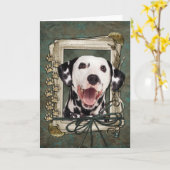 ハッピーバースデー – ストーンポーズダルマティアン カード (黄色い花)