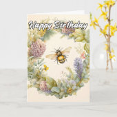 ハッピーバースデー | スプリングタイム(昆虫)マルハナバチイラストレーション カード (黄色い花)