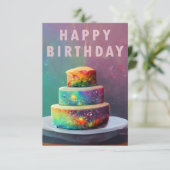 ハッピーバースデー スペース コンフェッティ ケーキ カード (スタンド正面)