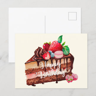 ハッピーバースデー スライス ストロベリー チョコレート ケーキ ポストカード