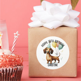 ハッピーバースデー ソーセージ犬 ダックスフント 愛好家 誕生日 ラウンドシール