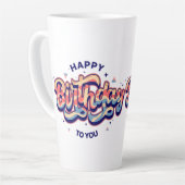 「ハッピーバースデー:タイポグラフィアート」 カフェラテマグ (左アングル)