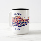 「ハッピーバースデー:タイポグラフィアート」 ツートーンマグカップ (正面左)