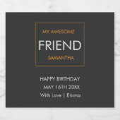 ハッピーバースデー、タイポグラフィブラック、ホワイト、オレンジ スパークリングワインラベル (シングルラベル)