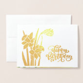 ハッピーバースデー。ダフォジルラグジュアリー実在フォイルカード 箔カード (封筒付き正面)