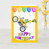 ハッピーバースデー、チャンピオンモトクロスライダー カード (黄色い花)