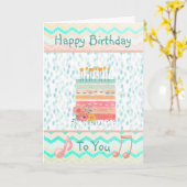 ハッピーバースデー、ティール(緑がかった色)、コーラルカード カード (黄色い花)