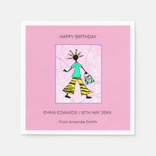 ハッピーバースデー、トレンディー、女エレガント性 スタンダードカクテルナプキン (正面)