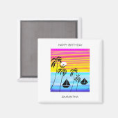 ハッピーバースデー、トロピカルサンセットセーリング マグネット (正面/裏面)