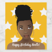 ハッピーバースデー!ナチュラル美しい、ホワイトスターズ、金ゴールド ワインラベル (シングルラベル)