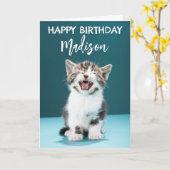 ハッピーバースデー |ニャーグベビー子猫 カード (黄色い花)