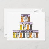 ハッピーバースデー:ニューヨークの猫漫画 ポストカード (正面/裏面)